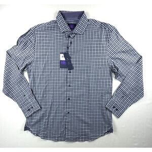 Michelsons of London Men's Long Sleeve Plaid Button Up Dress Shirt Size Large